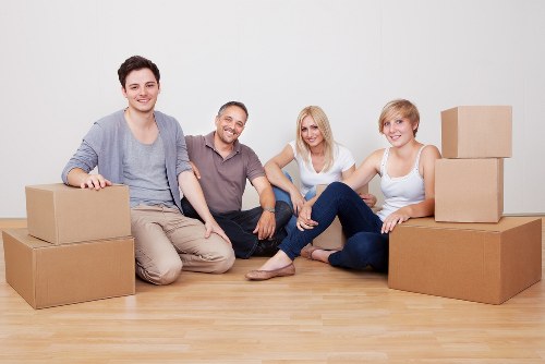 Office furniture and equipment being prepared for a London move
